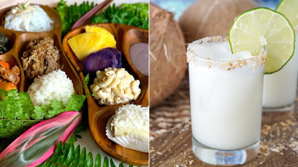 Split image showing hawaiian-style foods