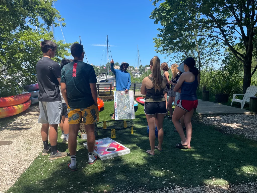 Students getting directions for kayaking