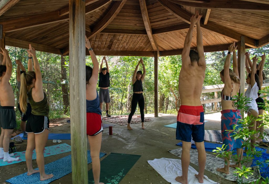 Students taking a yoga class