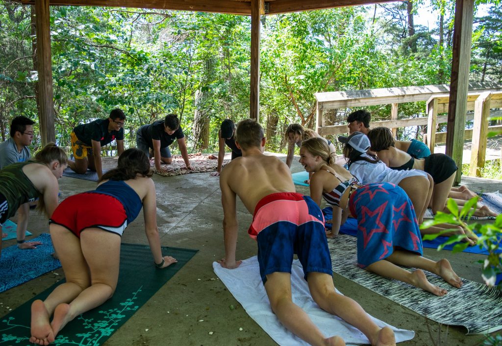 Students taking a yoga class