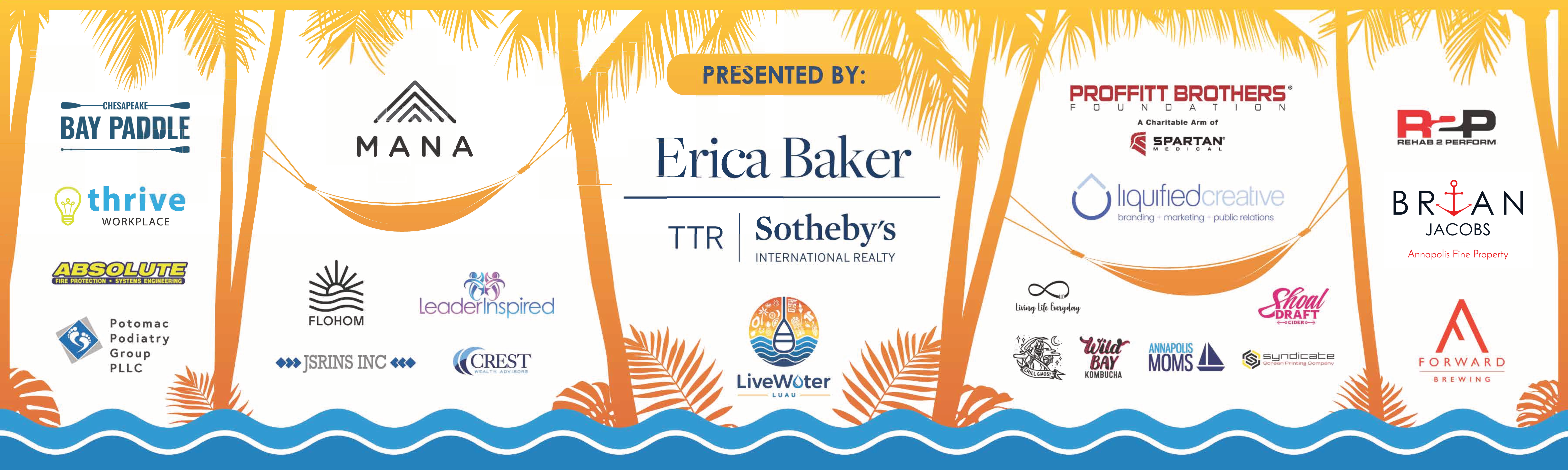 Banner showing all of the sponsors of the live water luau